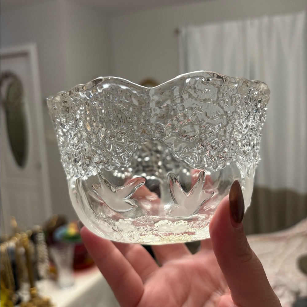 Vintage Mikasa Crystal Birds & Trees Decorative Bowl